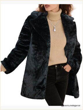 Long Faux Fur Coat Lapel Fluffy Jacket Fuzzy Winter with Pockets